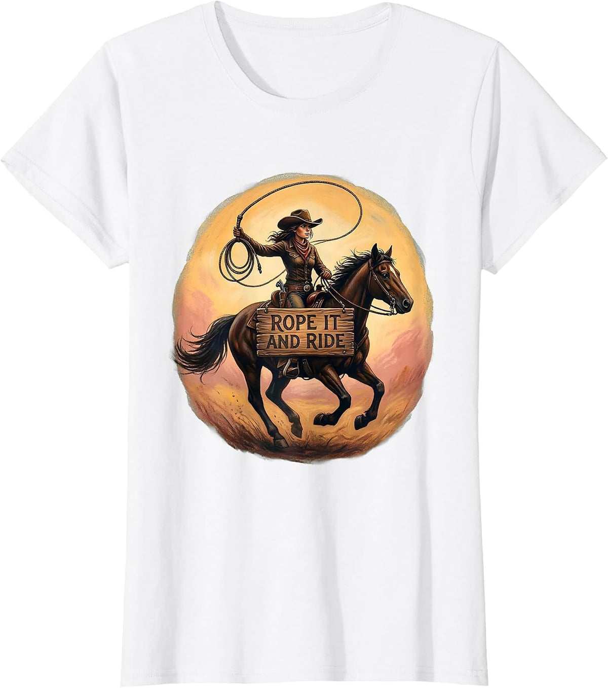 Women's Rope It and Ride Western Cowgirl Design T-Shirt - White