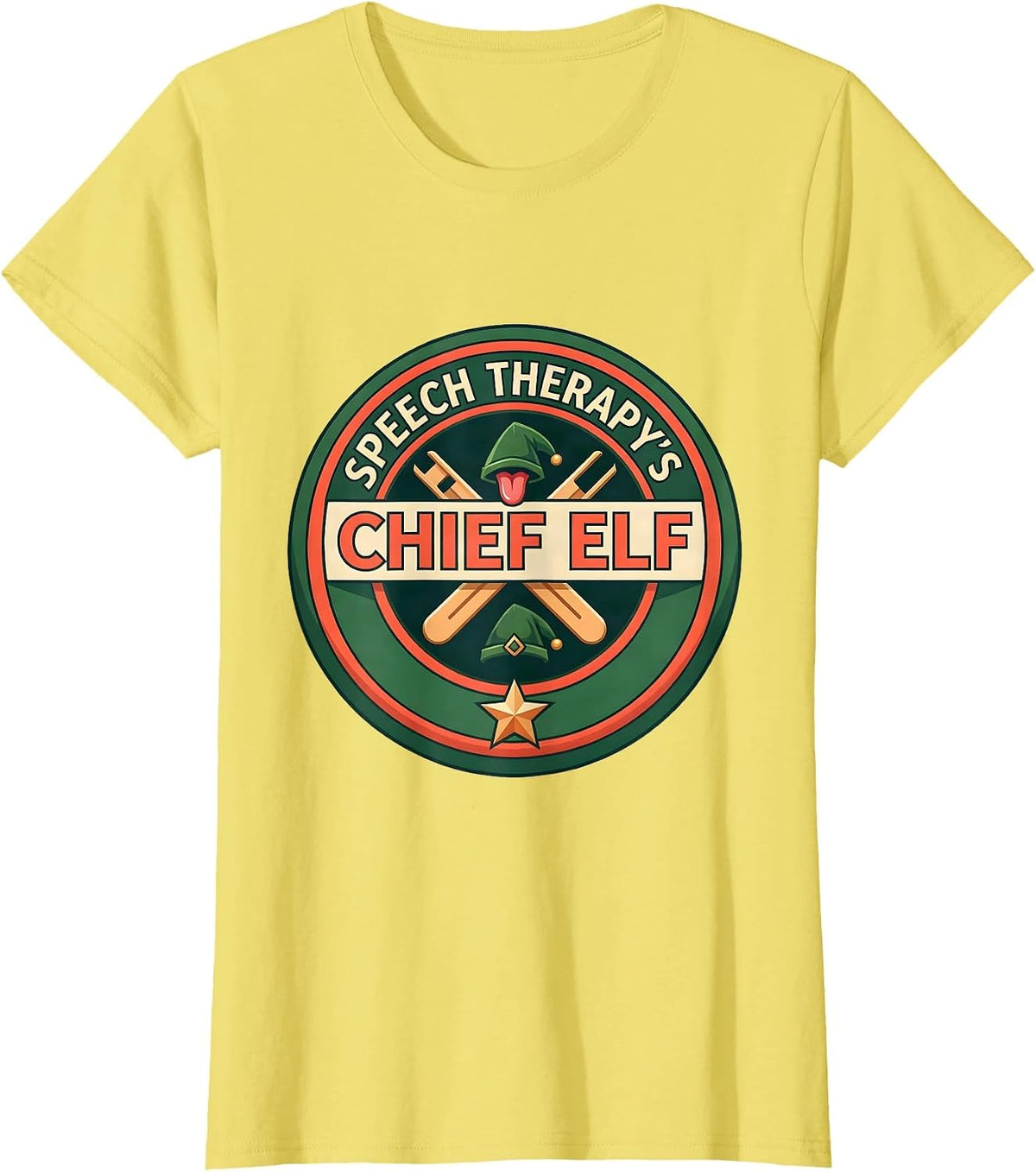 Speech Therapy's Chief Elf Funny SLP Christmas Therapist T-Shirt - Lemon Yellow