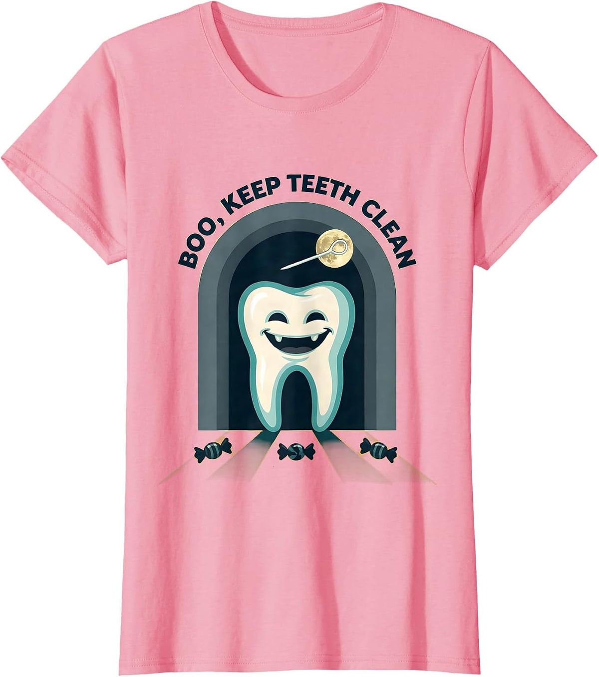 Women's Boo Keep Teeth Clean Funny Dental Halloween Costume Dentist T-Shirt - Pink