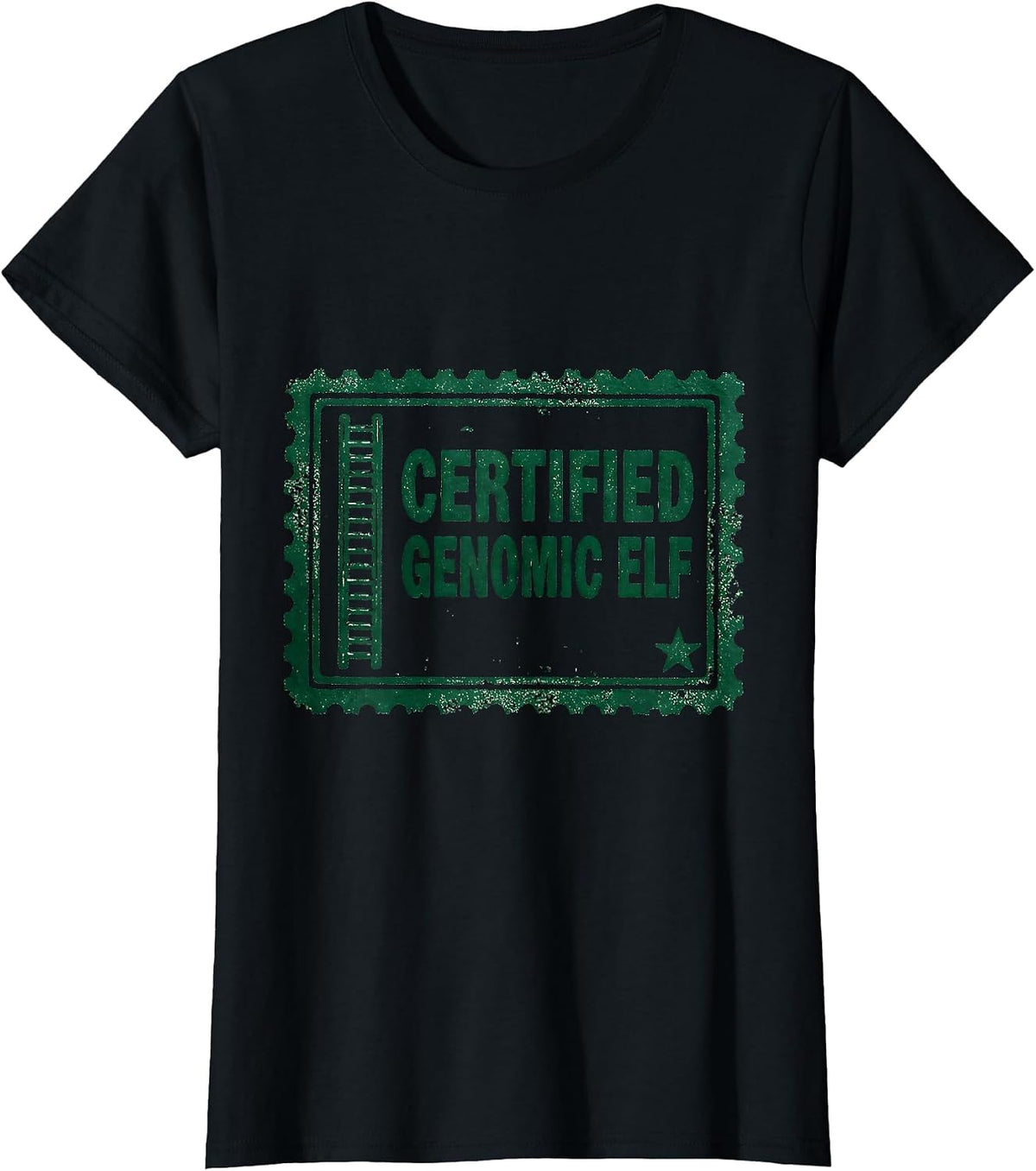 Certified Genomic Elf Rubber Stamp Science Teacher DNA Helix T-Shirt - Black
