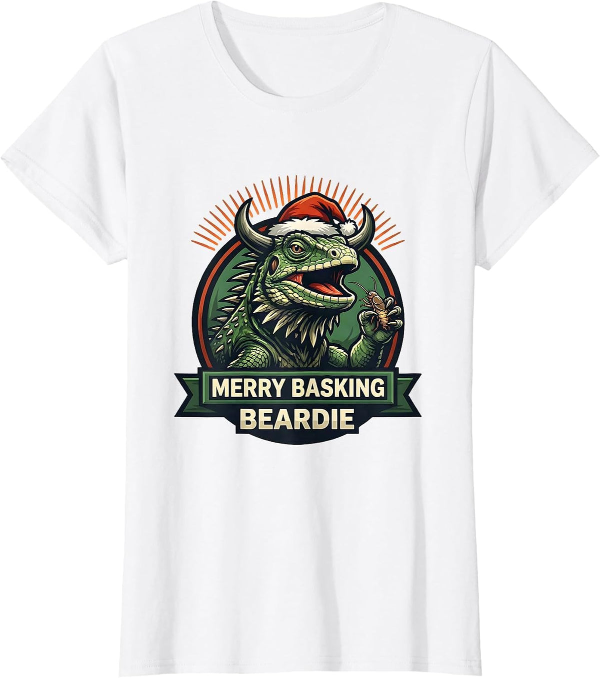 Merry Basking, Beardie Whimsical Holiday Dragon Pet Lover T-Shirt - White