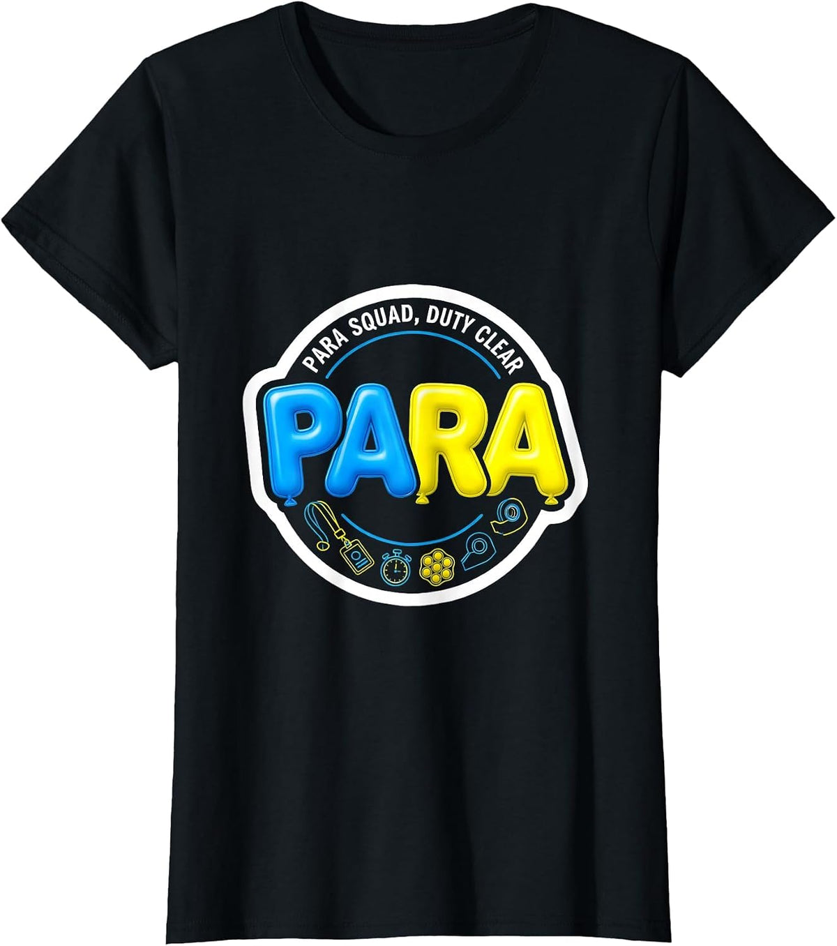 Women's Para Squad Duty Clear Sticker Style Back To School T-Shirt - Black