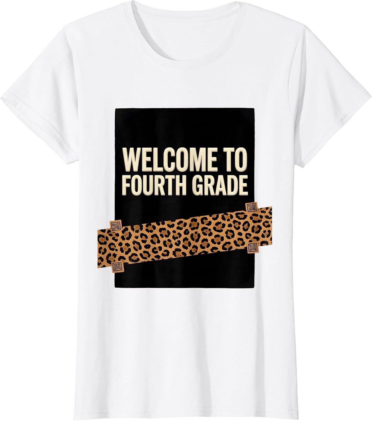 Welcome To Fourth Grade Playful Leopard Print Back To School T-Shirt - White