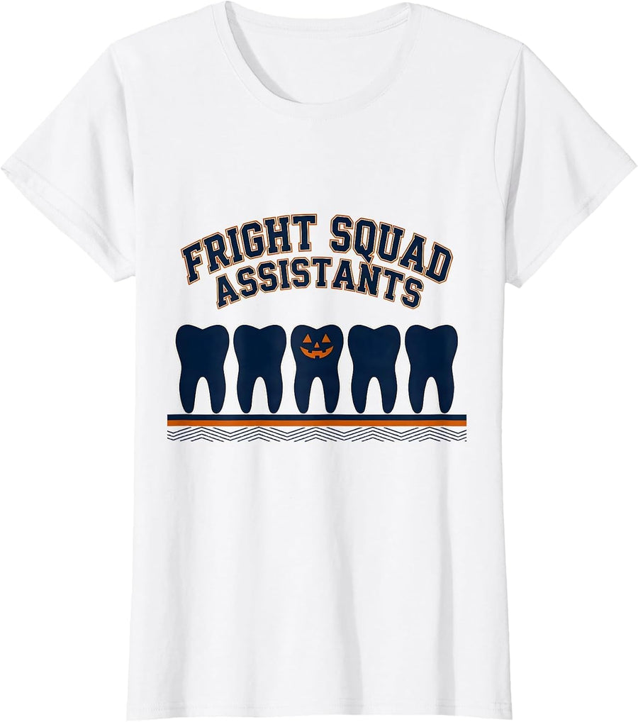 Women's Fright Squad Assistants Sports Dental Hygienist Halloween T-Shirt - White