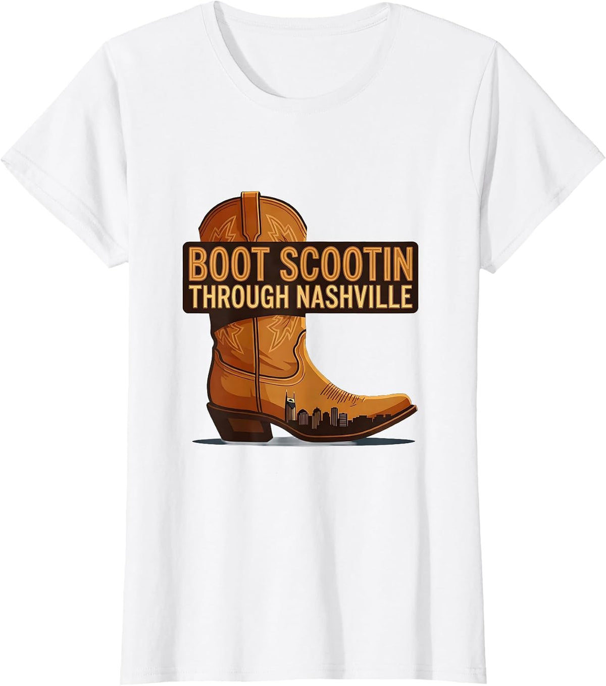 Boot Scootin Through Nashville Graphic Design T-Shirt - White