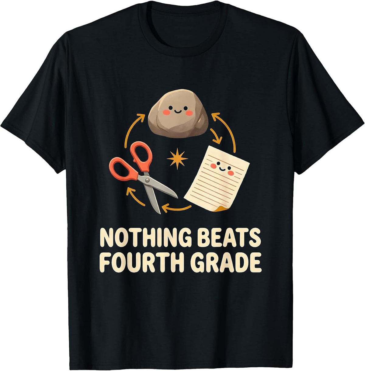Men's Nothing Beats Fourth Grade Back to School Rock Paper T-Shirt - Black