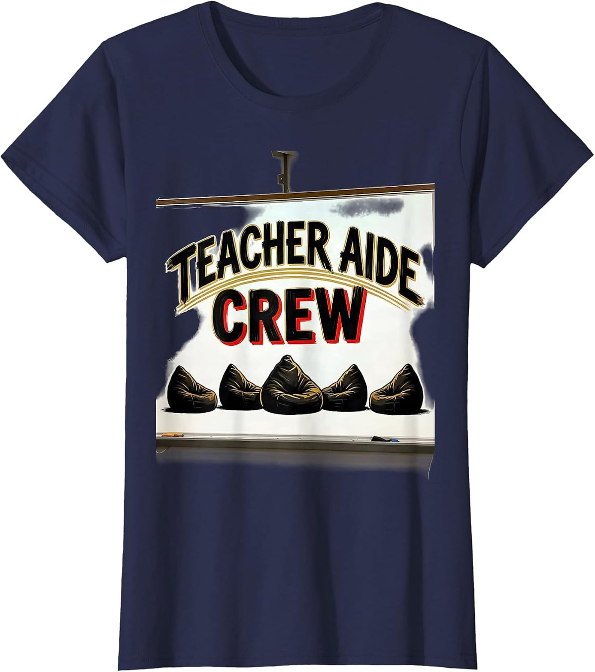 Women's Teacher Aide Crew Sign Painter Showcard Back To School T-Shirt - Navy Blue