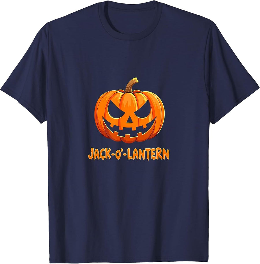 Halloween Classic Jack-o'-Lantern Spooky Pumpkin T-Shirt - Navy Blue