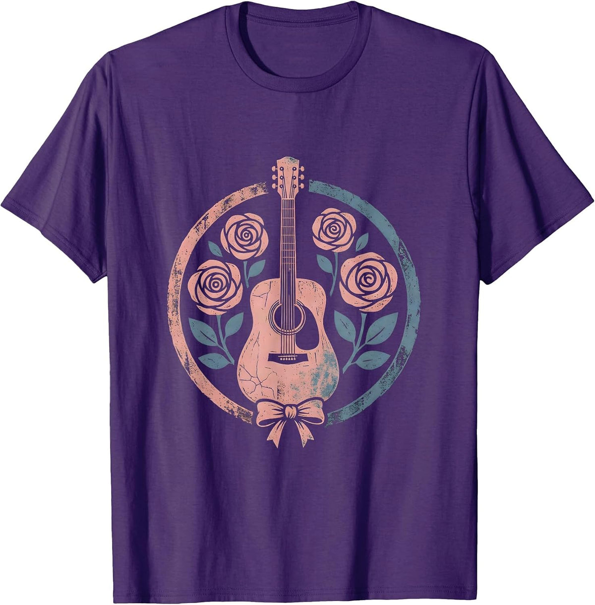 Men's 90s Country Acoustic Guitar Denim and Roses Graphic T-Shirt - Purple