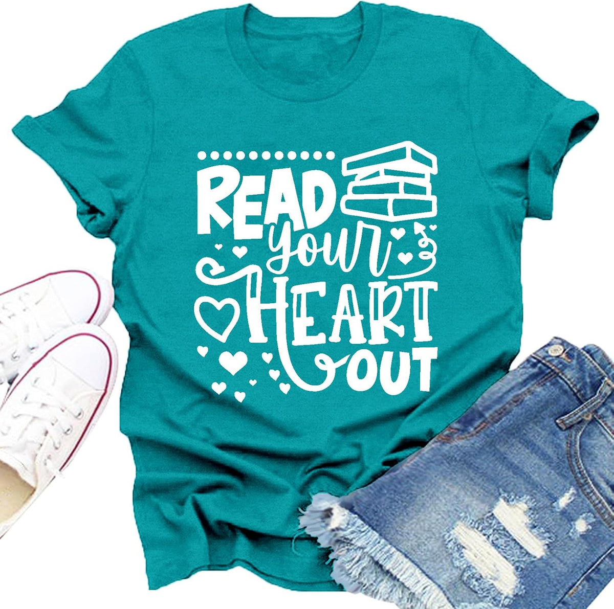 Read Shirts for Women Read Your Heart Out Tees Reading Tops - Cyan