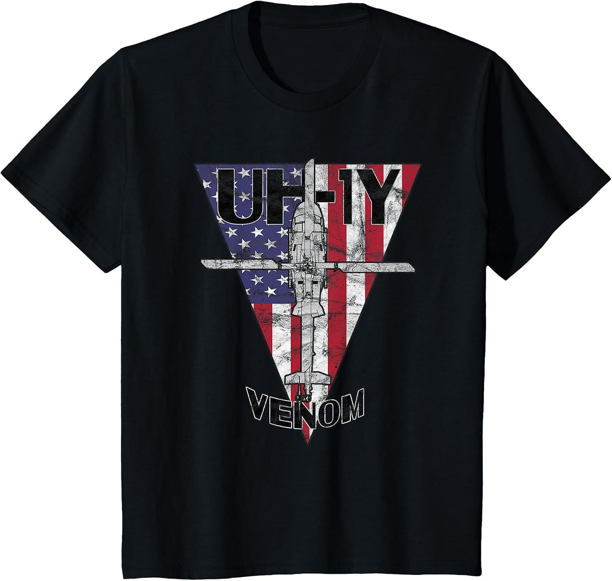 UH-1Y Venom Military Helicopter Patriotic Vintage T-Shirt - Black
