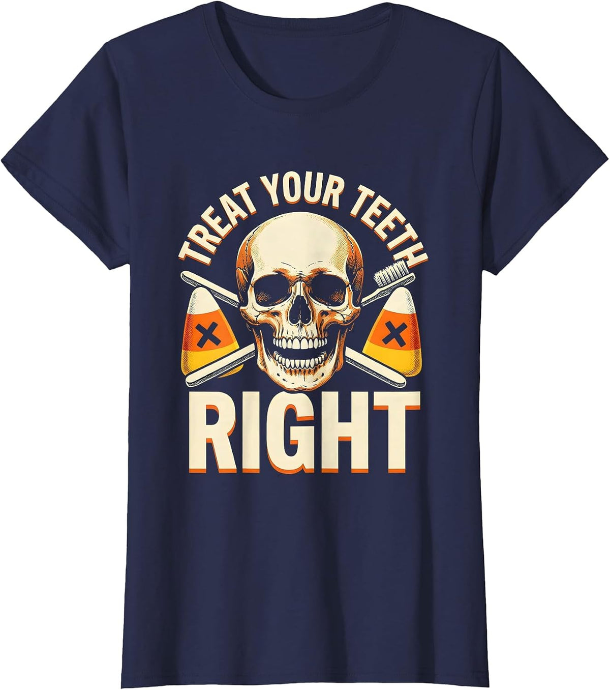 Women's Treat Your Teeth Right Halloween Dental Design T-Shirt - Navy Blue