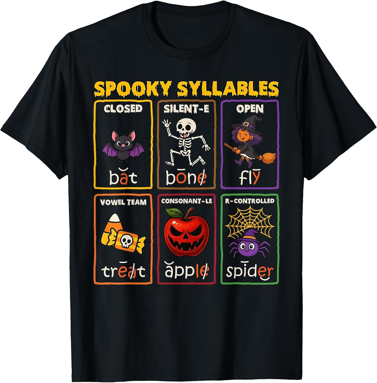 Spooky Syllables Halloween Reading Teacher T-Shirt - Black