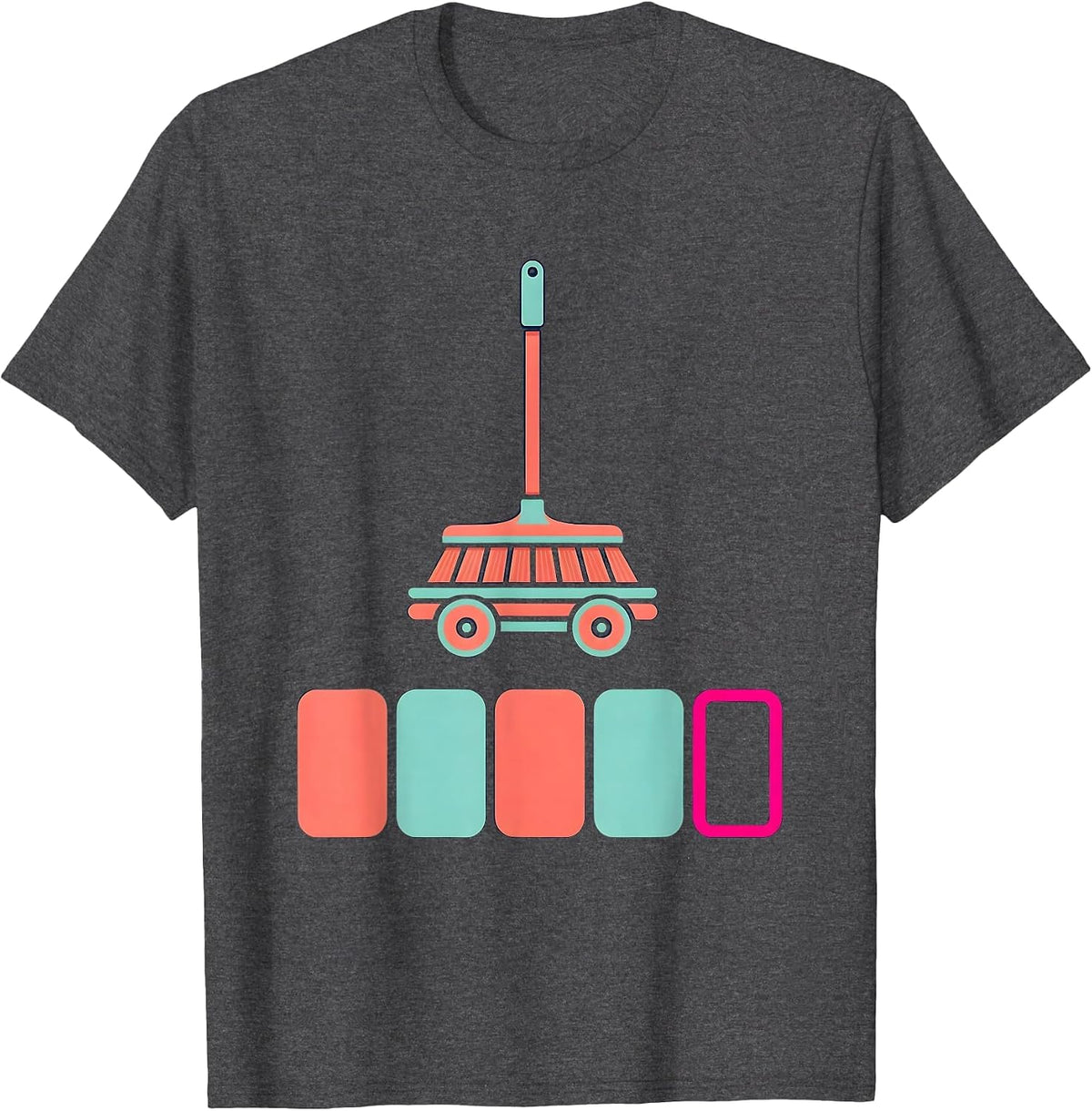 Janitor Push Broom Meter Bars Retro Custodian Appreciation T-Shirt - Dark Heather Grey