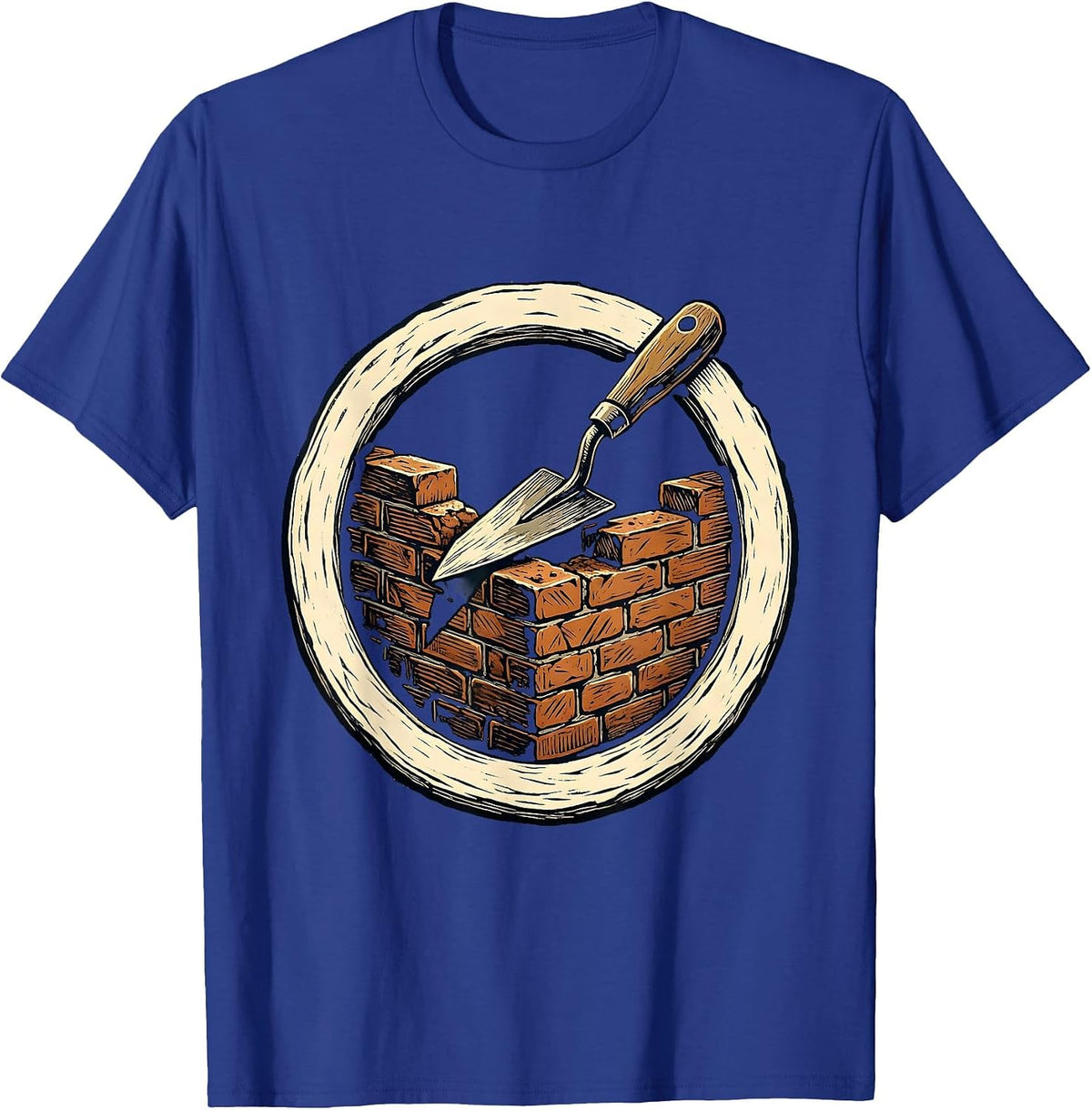 Blue Collar Bricklayer Half-Built Wall Trowel Graphic T-Shirt - Royal Blue