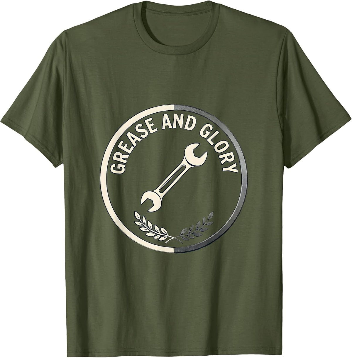 Grease and Glory Blue Collar Worker Design T-Shirt - Olive Green