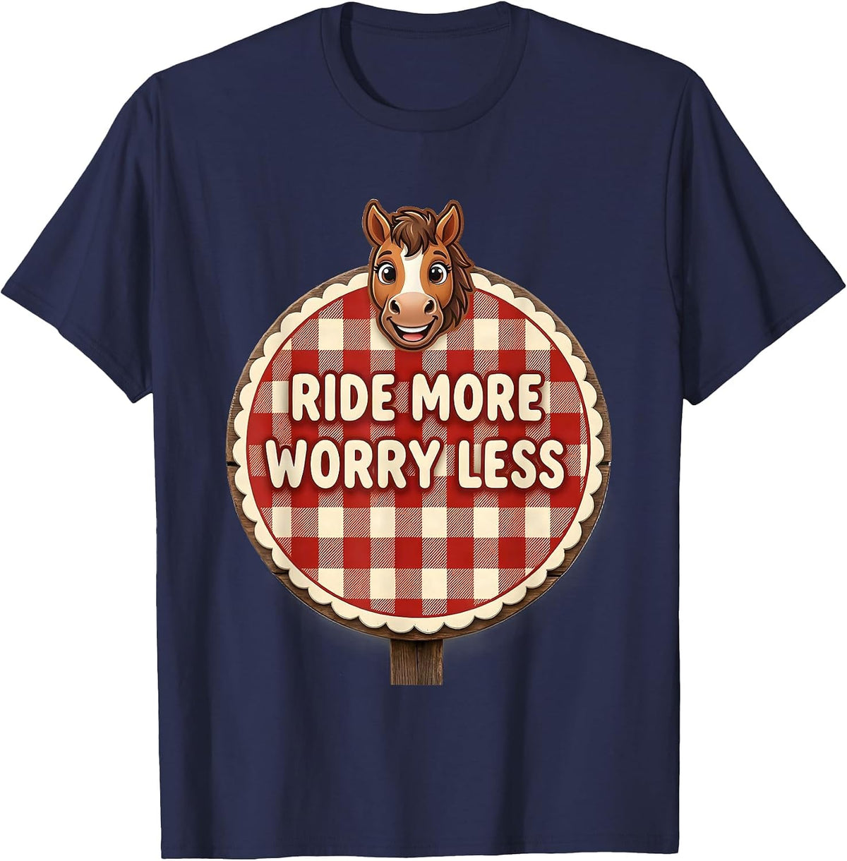 Men's Ride More Worry Less Horse Lover Design T-Shirt - Navy Blue