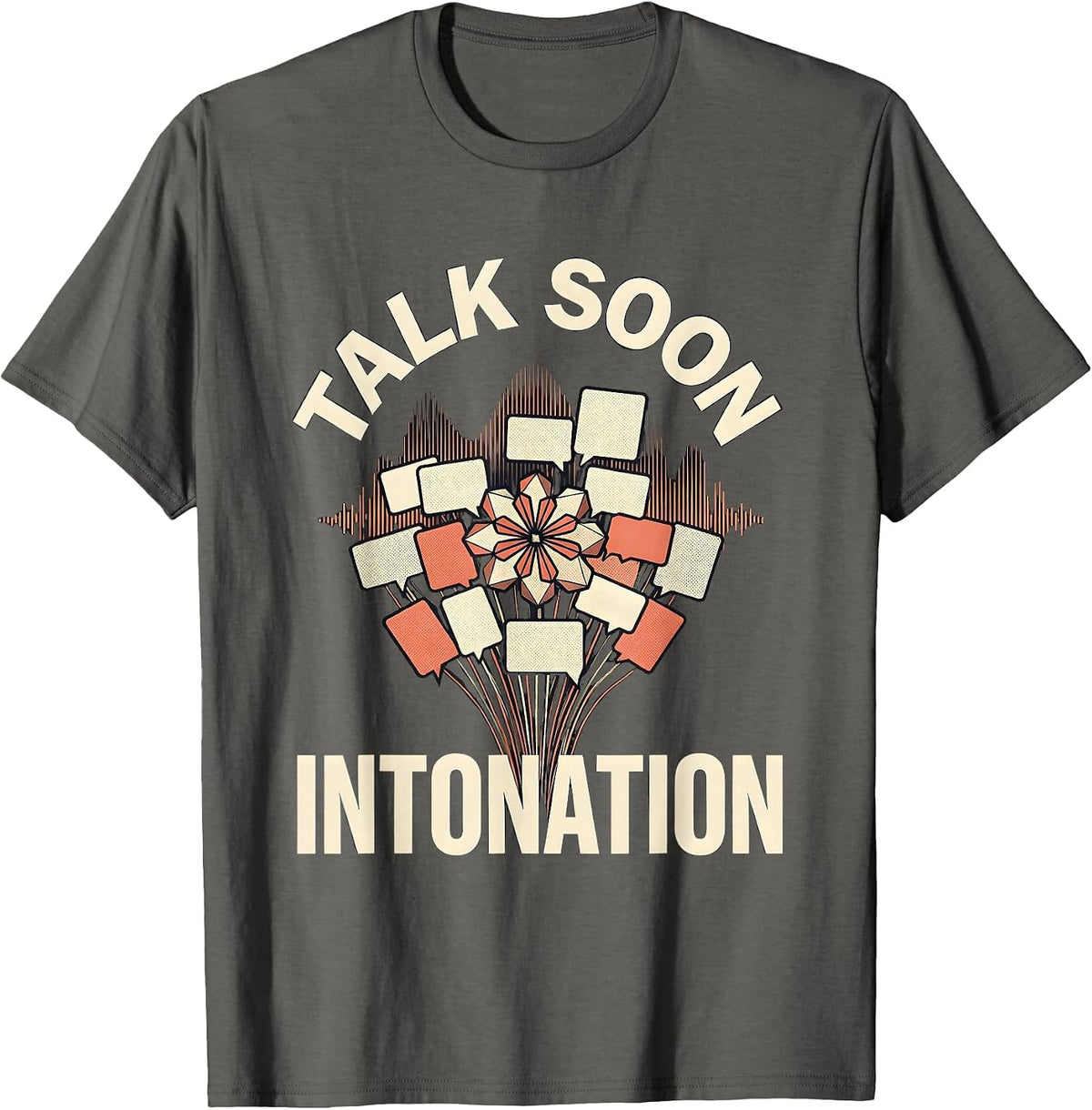 Talk Soon Intonation Retro Floral Speech Language T-Shirt - Asphalt Grey