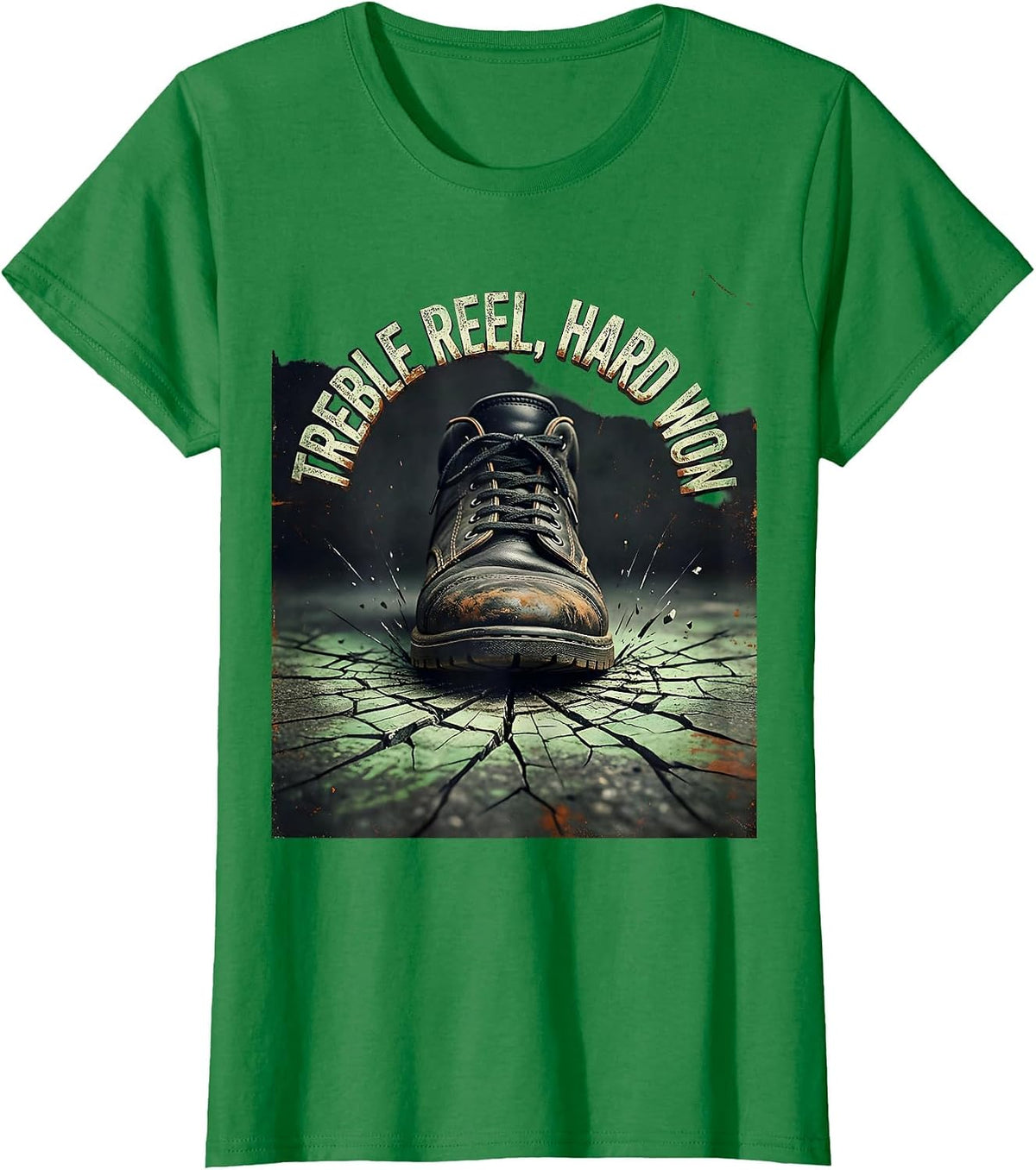Women's Treble Reel, Hard Won Distressed Irish Heritage St Patricks T-Shirt - Kelly Green