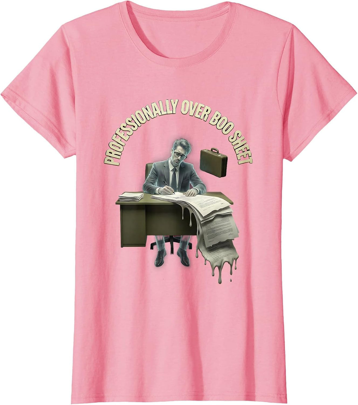 Women's Professionally Over Boo Sheet Funny Halloween Design T-Shirt - Pink