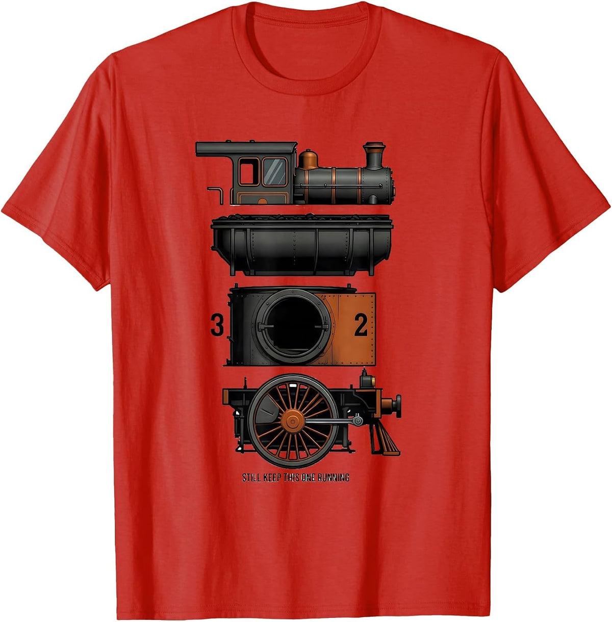 Men's Still Keep This One Running Funny Train Enthusiast Model T-Shirt - Red