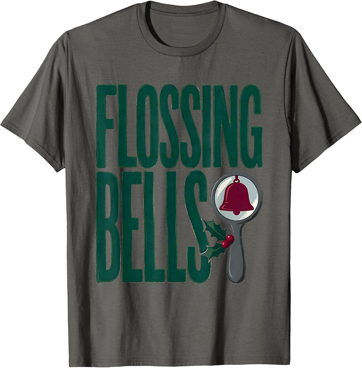 Flossing Bells Funny Dental Christmas Dentist Dental T-Shirt - Asphalt Grey