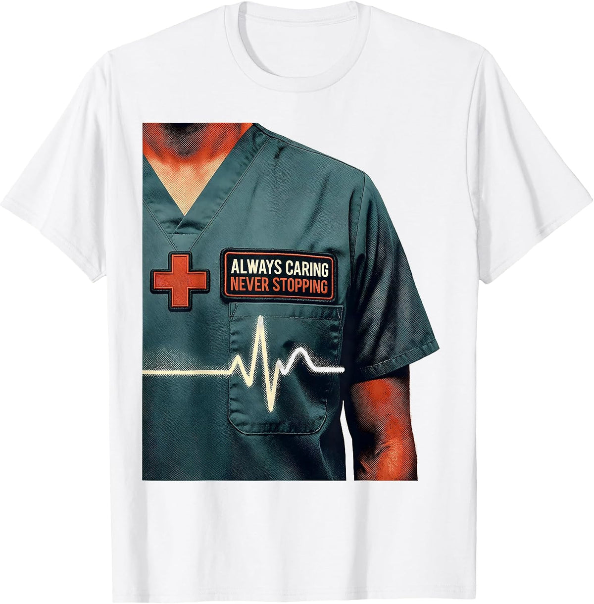 Men's Always Caring Never Stopping Labor Day Medical Worker T-Shirt - White