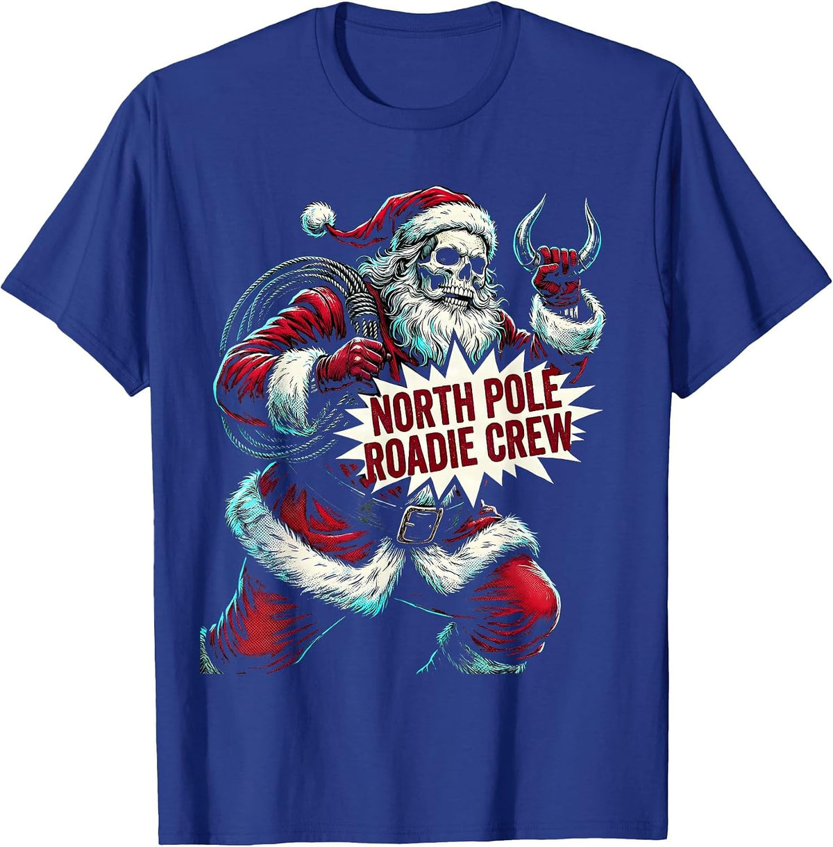 North Pole Roadie Crew Comic Book Heavy Metal Rock Music T-Shirt - Royal Blue