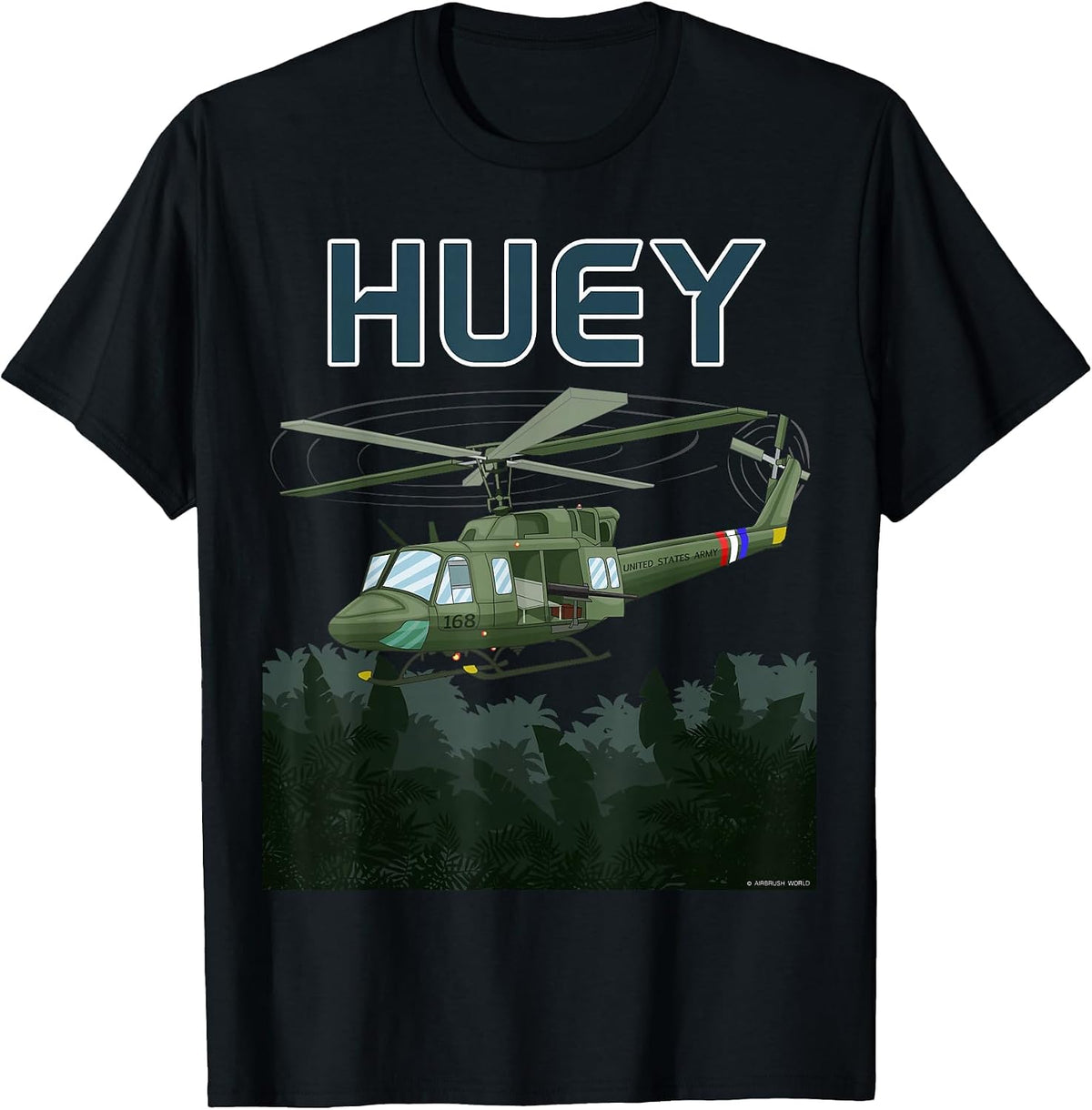 Huey Army Helicopter Military Armed Forces Helicopter T-Shirt - Black