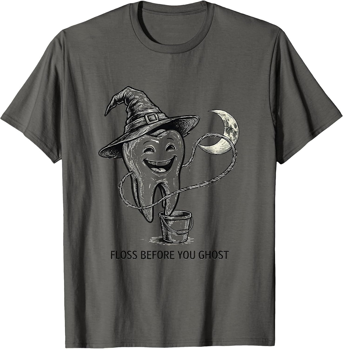 Men's Floss Before You Ghost Dental Humor Halloween Costume T-Shirt - Asphalt Grey