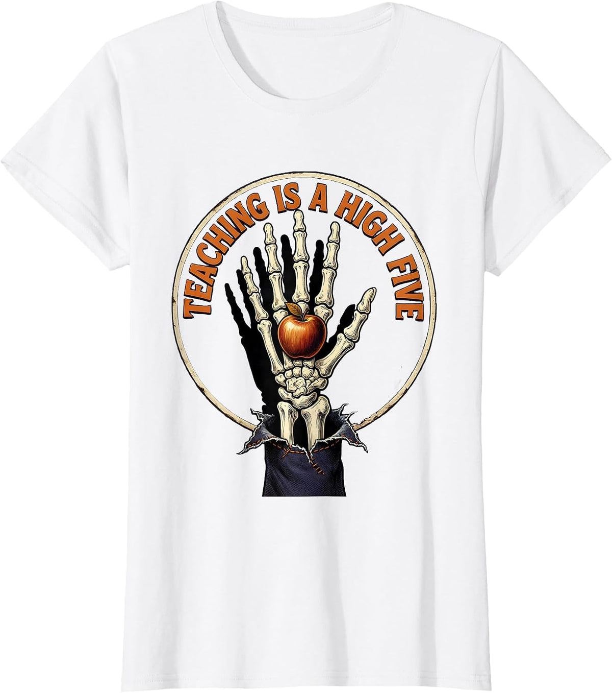 Halloween Teacher High Five Skeleton Hand Design T-Shirt - White