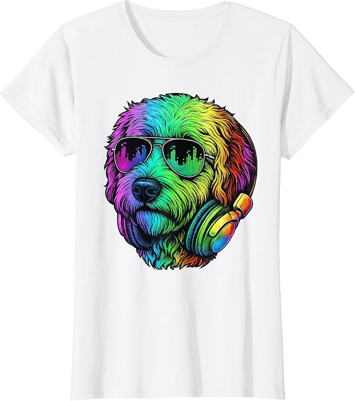 Goldendoodle DJ Headphones Retro Music Dog Lover T-Shirt - White