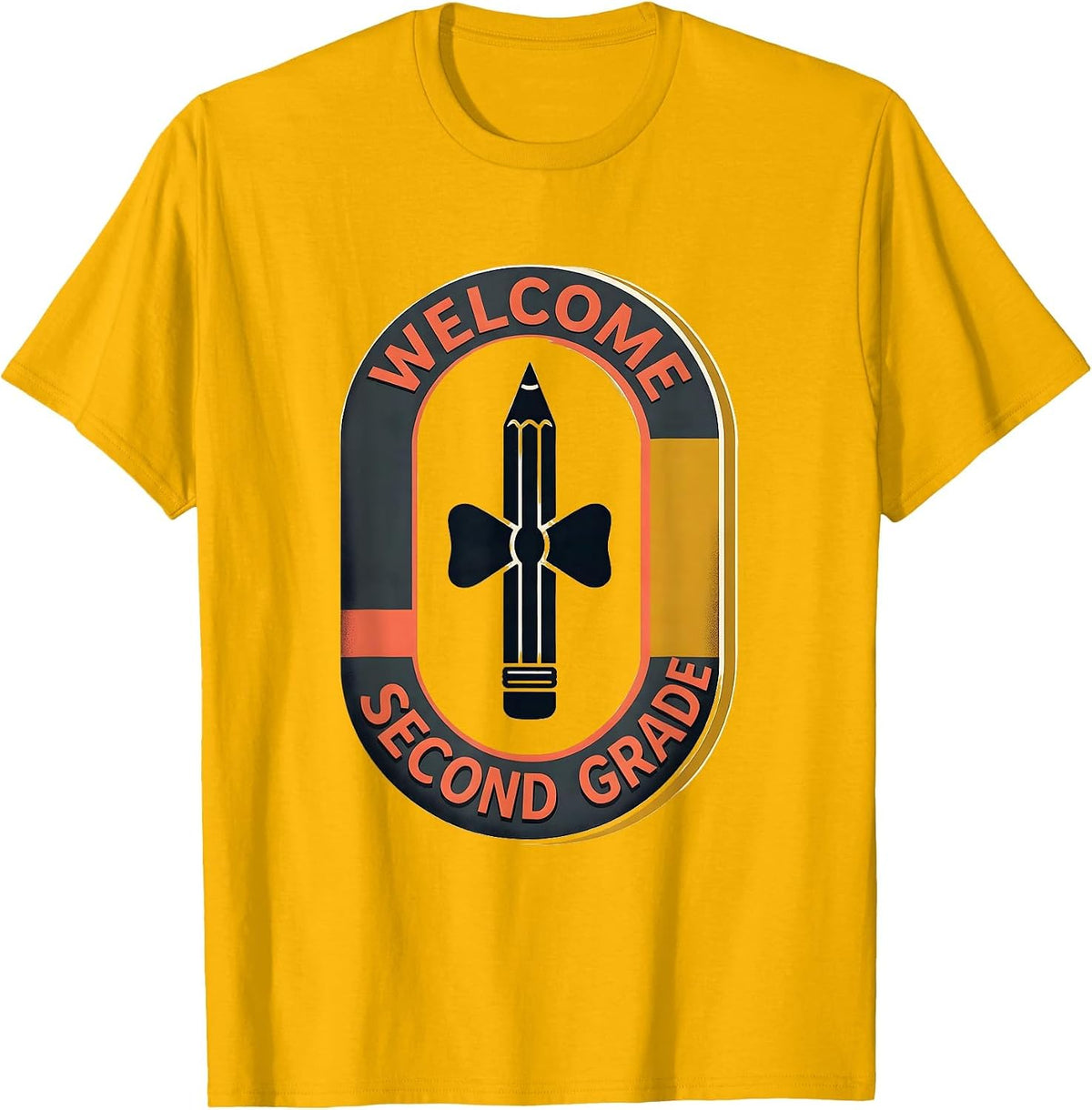 Welcome, Second Grade Midcentury Modern Coquette Bow Back T-Shirt - Golden Yellow