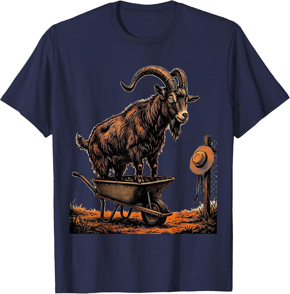 Stencil Goat Wheelbarrow Funny Goat Lover Farmer Gift T-Shirt - Navy Blue