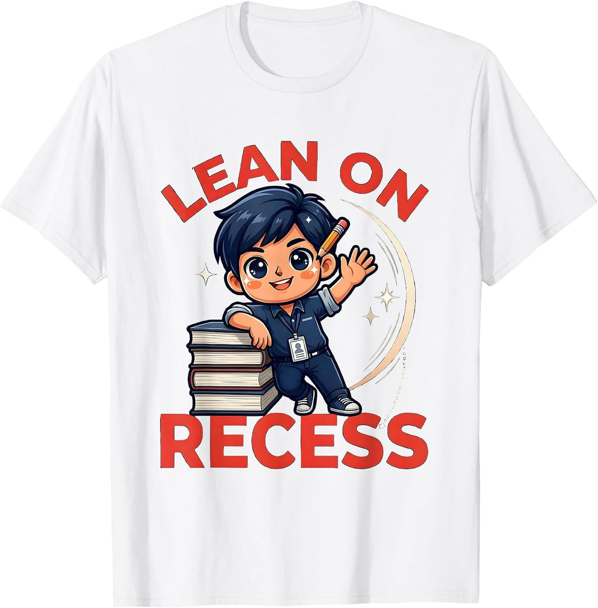 Men's LEAN ON RECESS Funny School Teacher Staff Gift T-Shirt - White