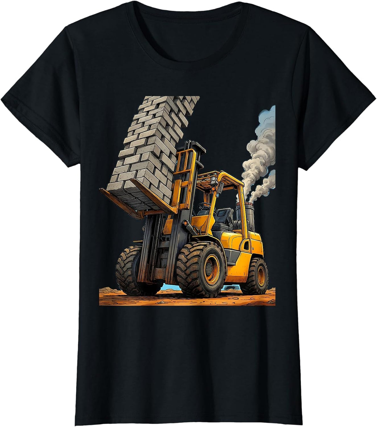 Forklift Lifting Giant Stack of Cinderblocks T-Shirt - Black