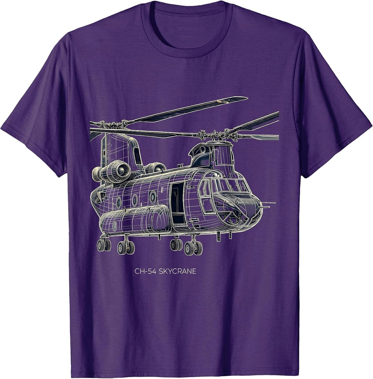 Men's CH-54 Skycrane Military Helicopter Veteran Tribute Aviation T-Shirt - Purple