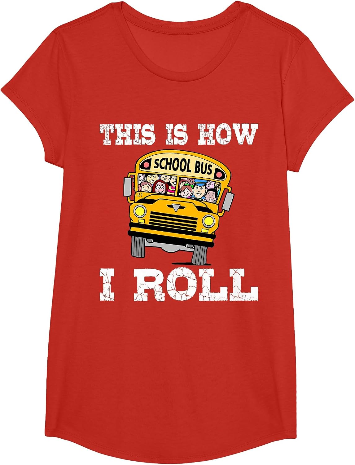 This is How I Roll Shirt Back to School Full School Bus Tee T-Shirt - Girls Red