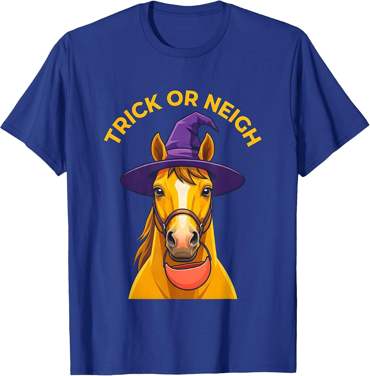 Men's Trick Or Neigh Flat Vector Halloween Horse Lover Humor T-Shirt - Royal Blue