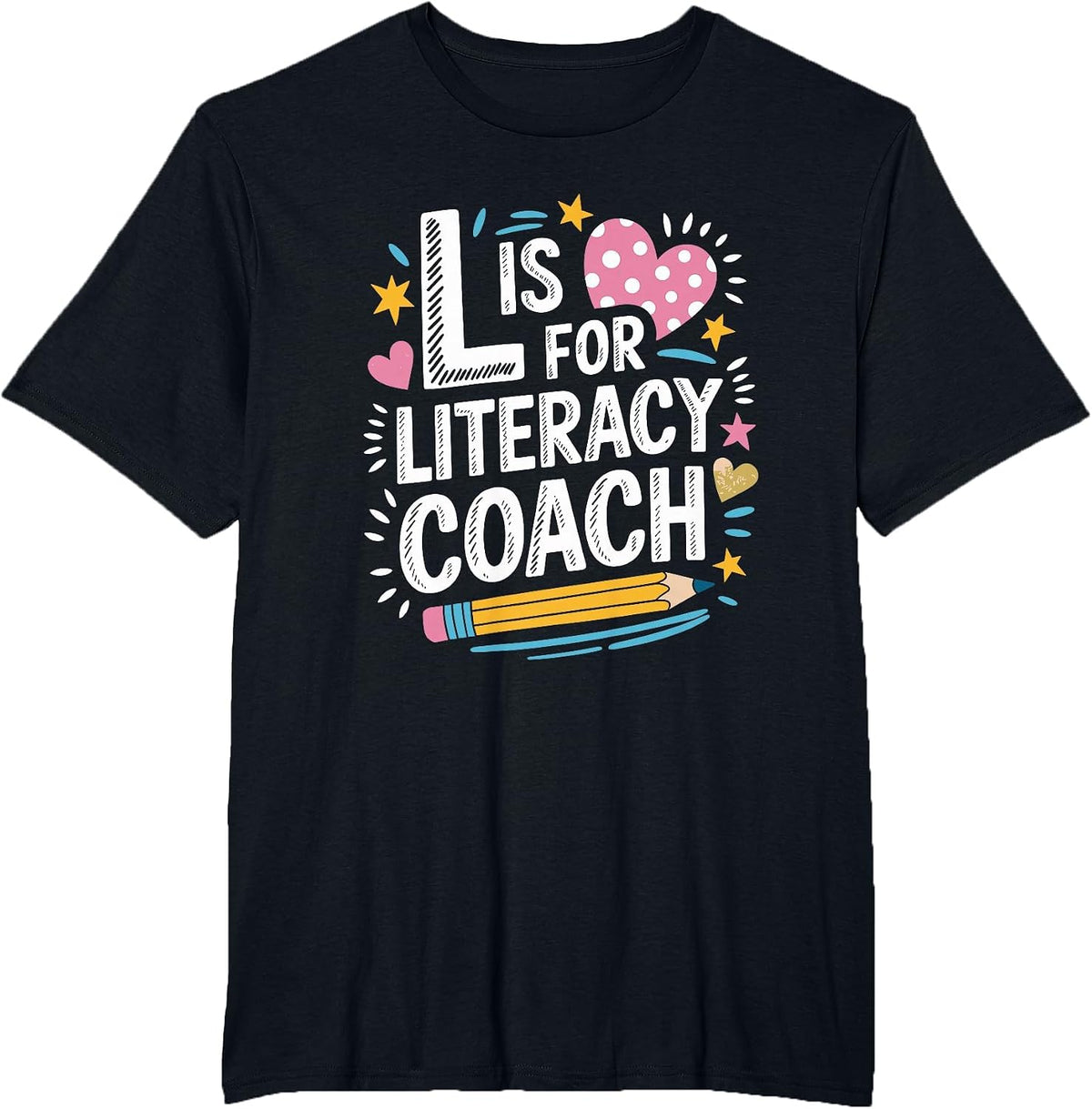 Reading Specialist Teaching, L is for Literacy Coach T-Shirt - Black