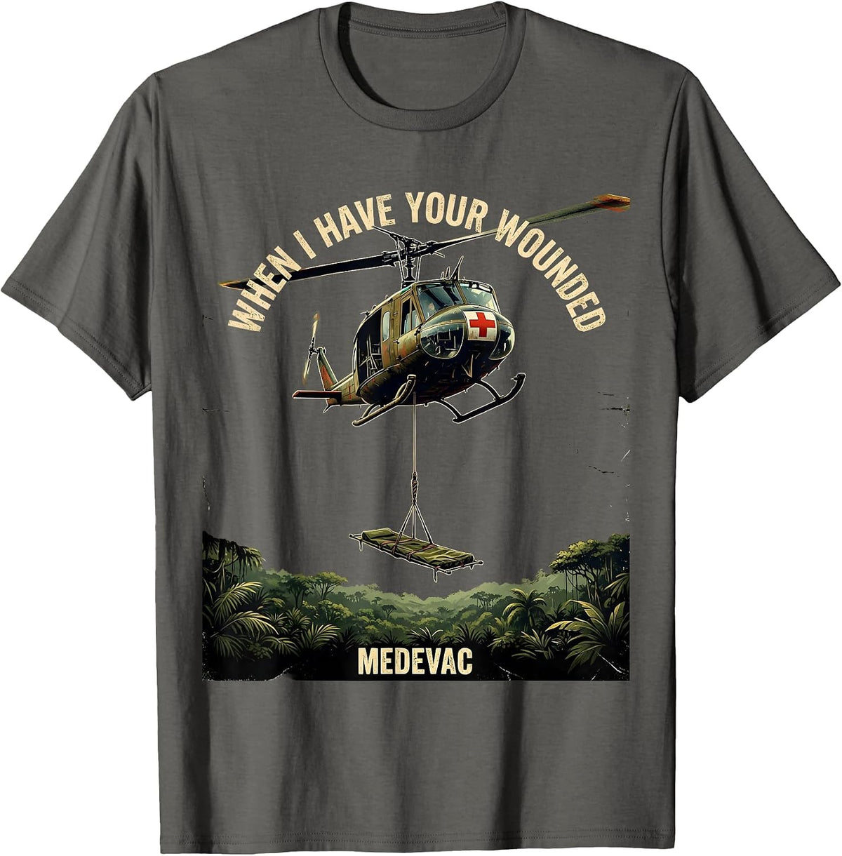 Men's When I Have Your Wounded Distressed Military Helicopter T-Shirt - Asphalt Grey