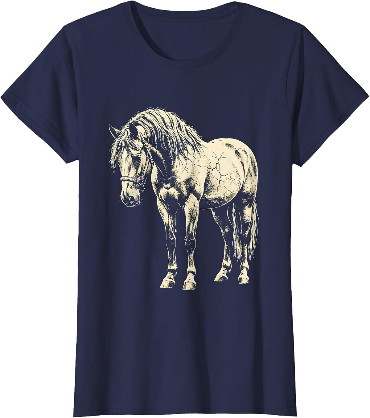 Women's Horse Silhouette Boho Western Cowgirl Equestrian T-Shirt - Navy Blue
