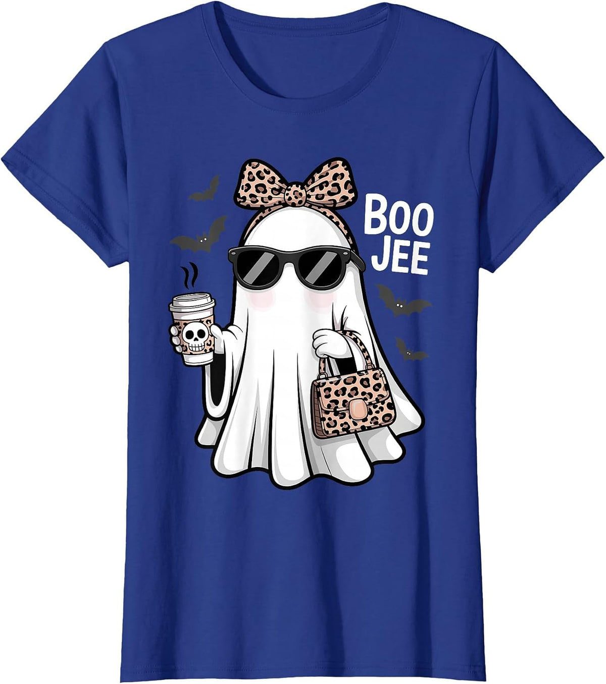 Halloween Boujee Ghost Coquette Leopard Ghost Coffee Boo-JEE T-Shirt - Royal Blue