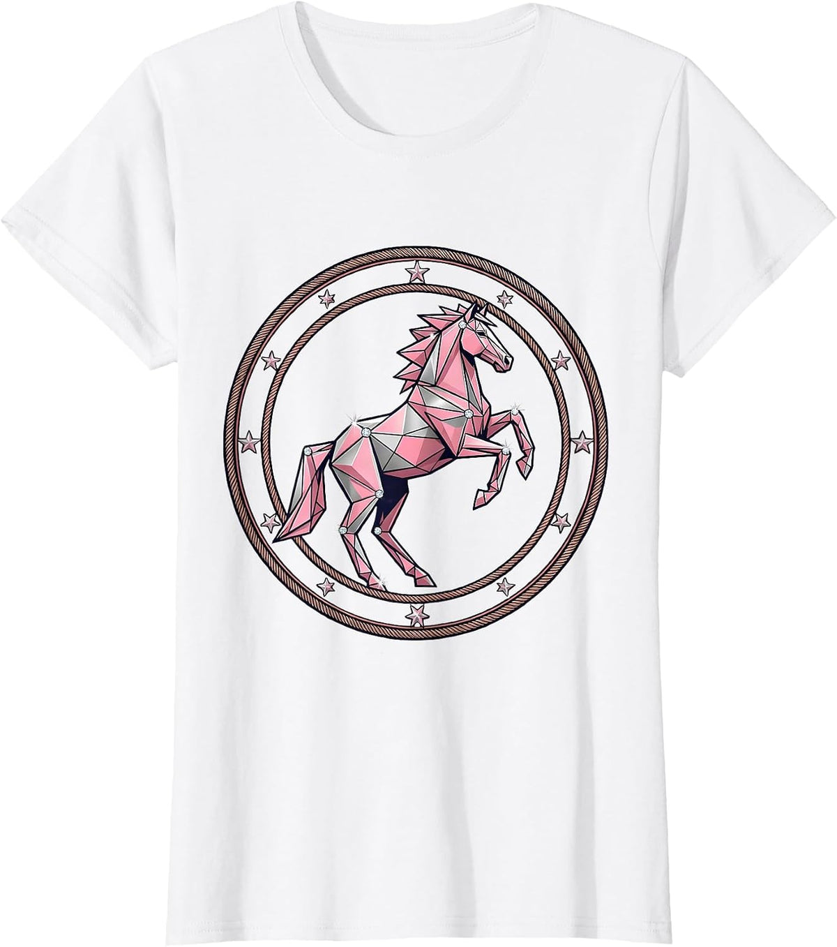 Geometric Origami Horse Bold Angular Art T-Shirt - White
