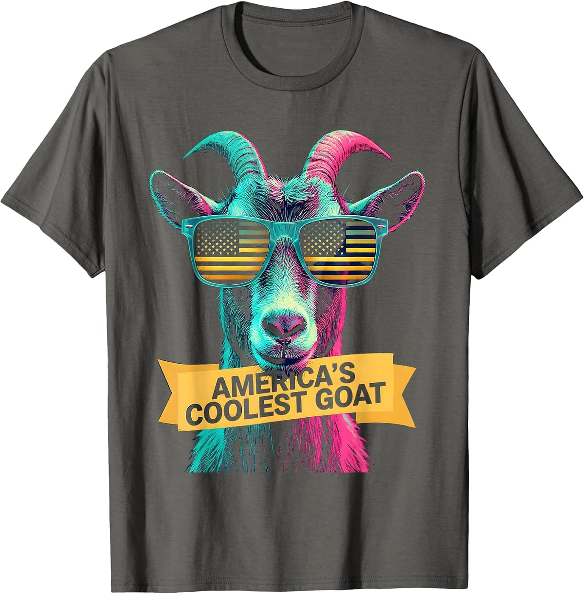Men's America's Coolest GOAT Funny Goat Sunglasses Animal Lover T-Shirt - Asphalt Grey