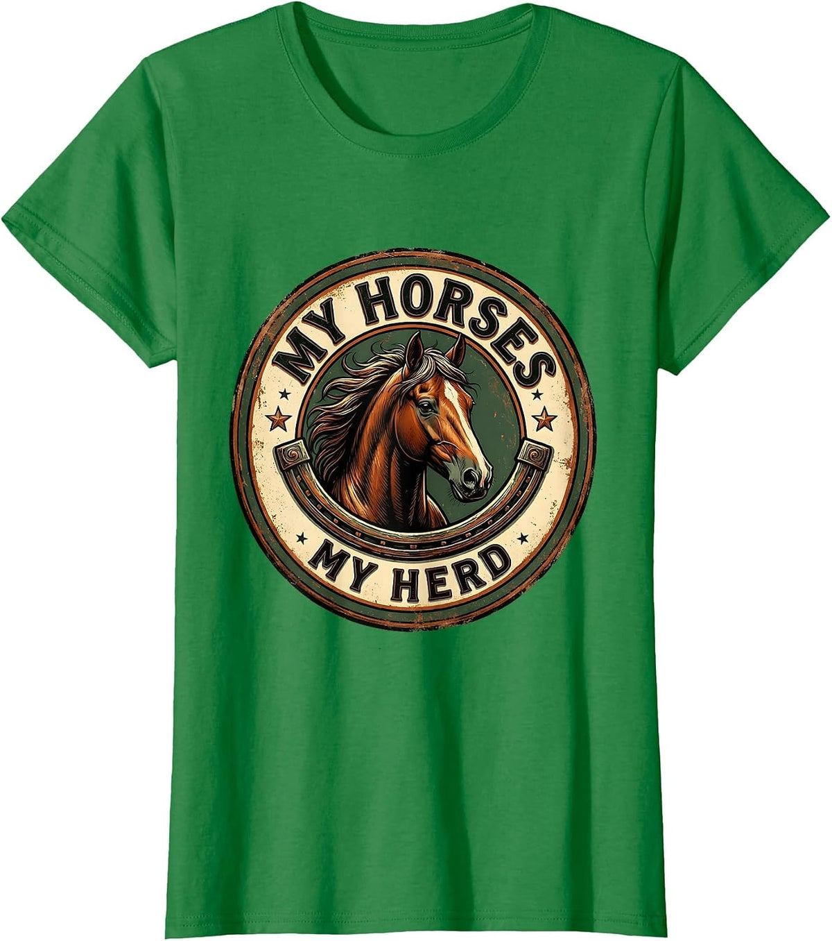 My Horses, My Herd Vintage Equestrian Design T-Shirt - Kelly Green