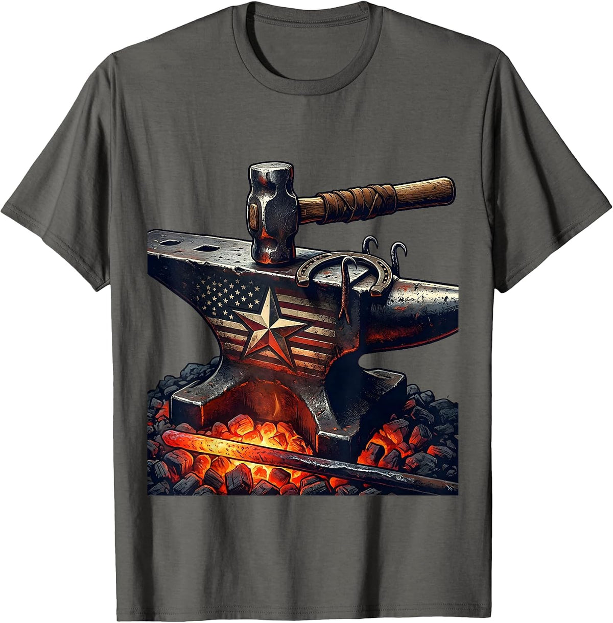 Men's Blacksmith Forge Hammer and Anvil Graphic T-Shirt - Asphalt Grey