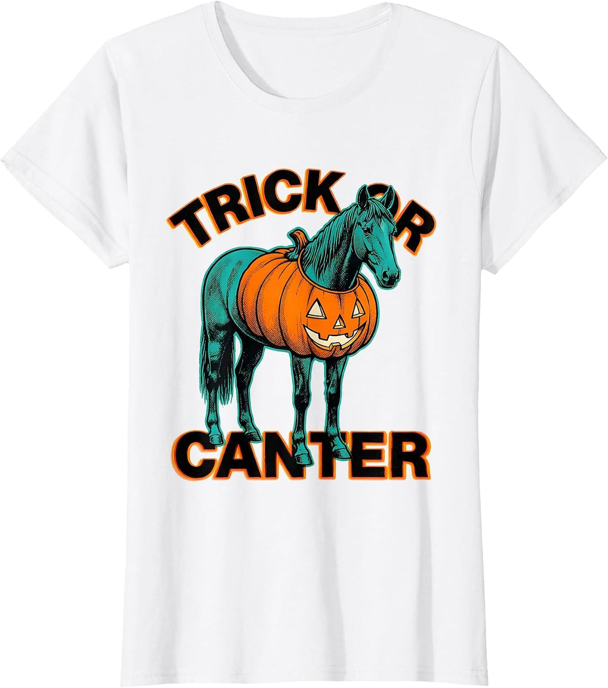 Women's Trick or Canter Risograph Halloween Horse Lover Equestrian T-Shirt - White