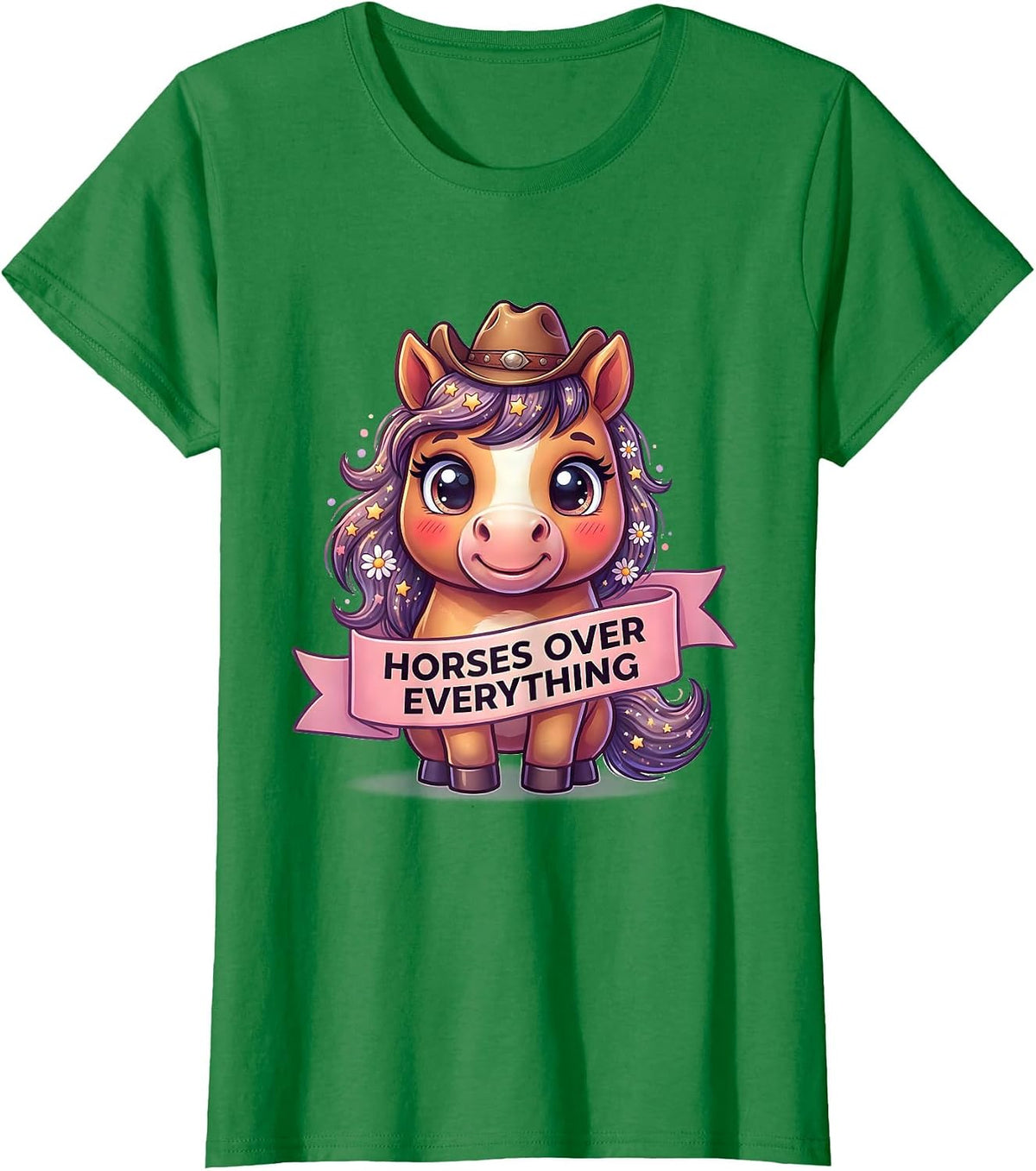 Horses Over Everything Cowgirl Design T-Shirt - Kelly Green