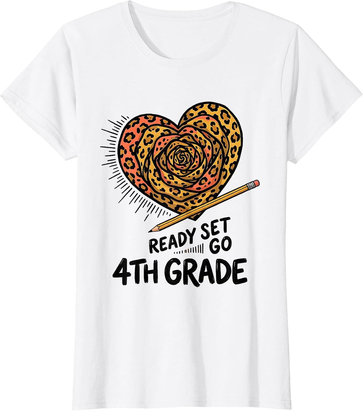 Ready Set Go 4th Grade Leopard Heart Back To School Girl T-Shirt - White